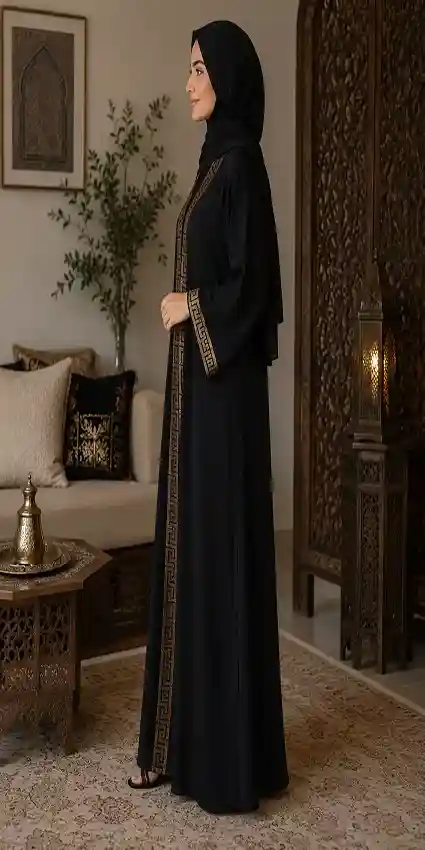 Premium black Nida front open abayah with matching black hijab by Q&S Islamic Store