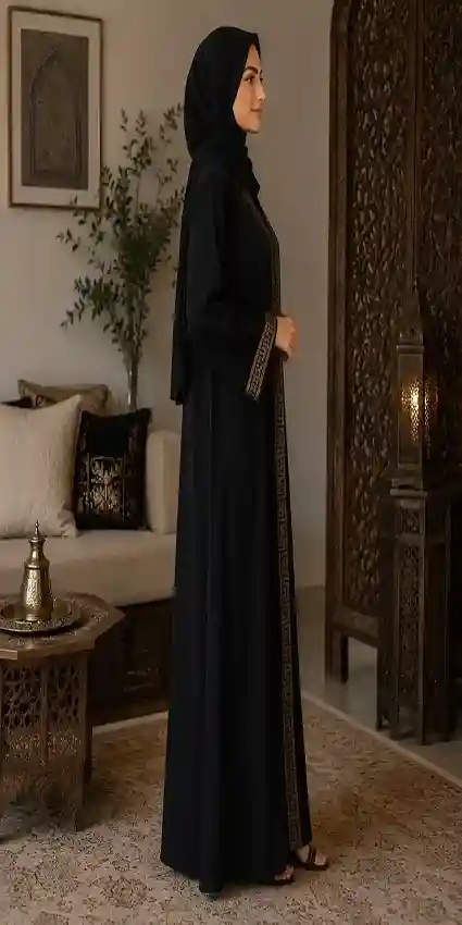 Premium black Nida front open abayah with matching black hijab by Q&S Islamic Store