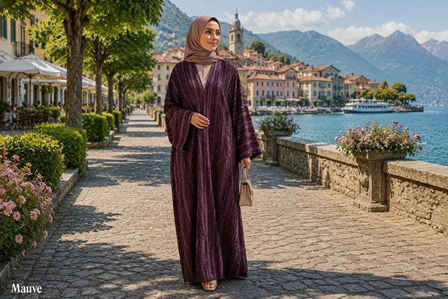Mauve Beautiful Soft Georgette Striped Front Open Abayah by Q&S Islamic Store