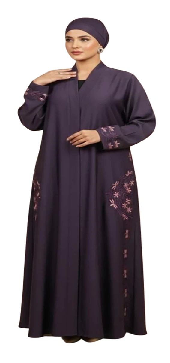 Smoky Plum Elegant Embroidered Zoom Open Abayah by Q&S Islamic Store