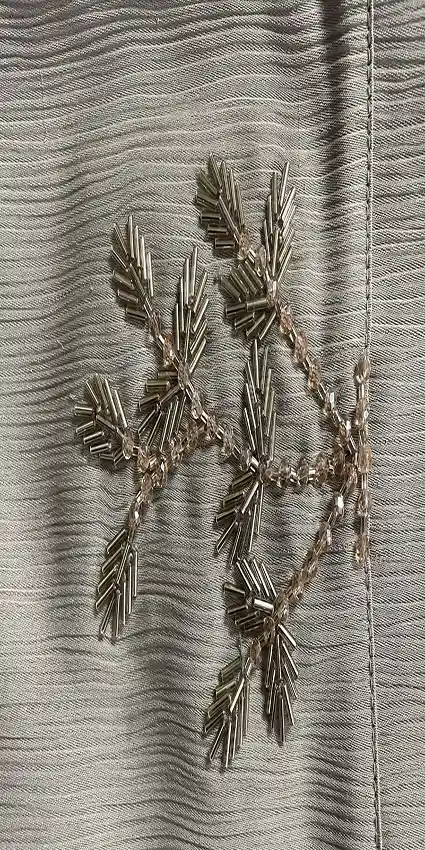 Close up of beadwork of Premium Zoom Crinkle Front Open Abayah by Q&S Islamic Store