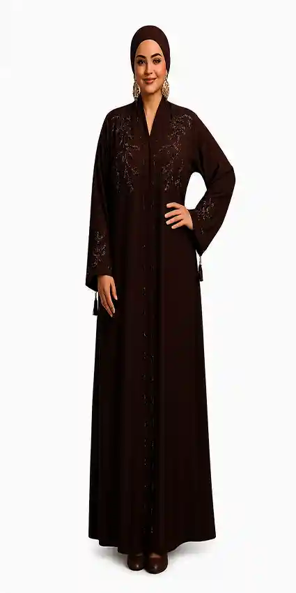 Coffee colour Premium Zoom Crinkle Front Open Abayah by Q&S Islamic Store