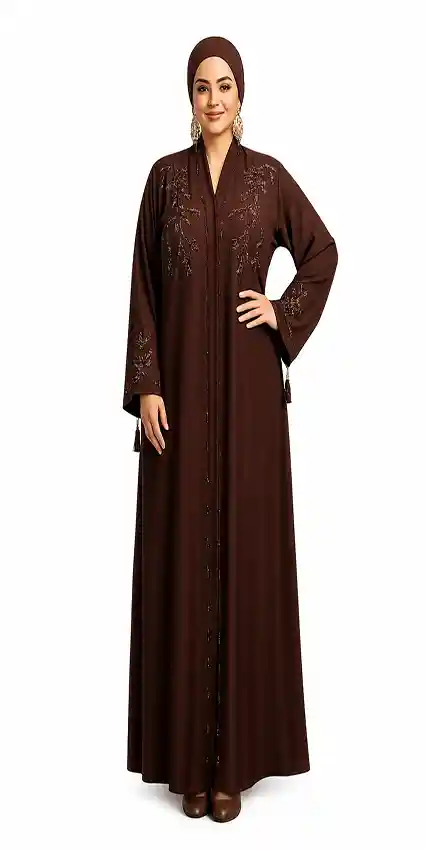 Dark Brown Front Open Abayah by Q&S Islamic Store