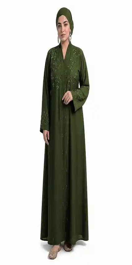 Green Premium Zoom Crinkle Front Open Abayah by Q&S Islamic Store