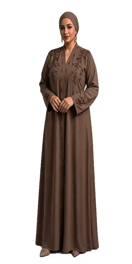 Light Brown Premium Zoom Crinkle Front Open Abayah by Q&S Islamic Store