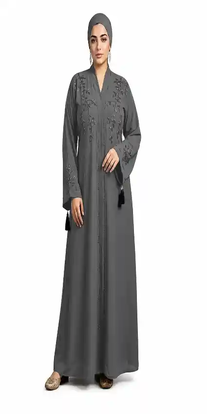 Light Grey Premium Zoom Crinkle Front Open Abayah by Q&S Islamic Store