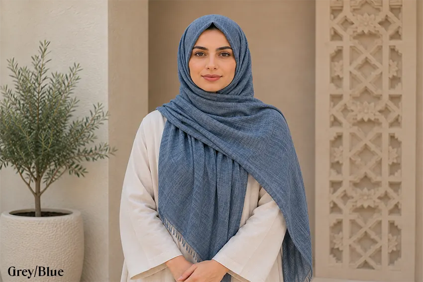 Grey/Blue Cotton Marble Scarf Hijab by Q&S Islamic Store