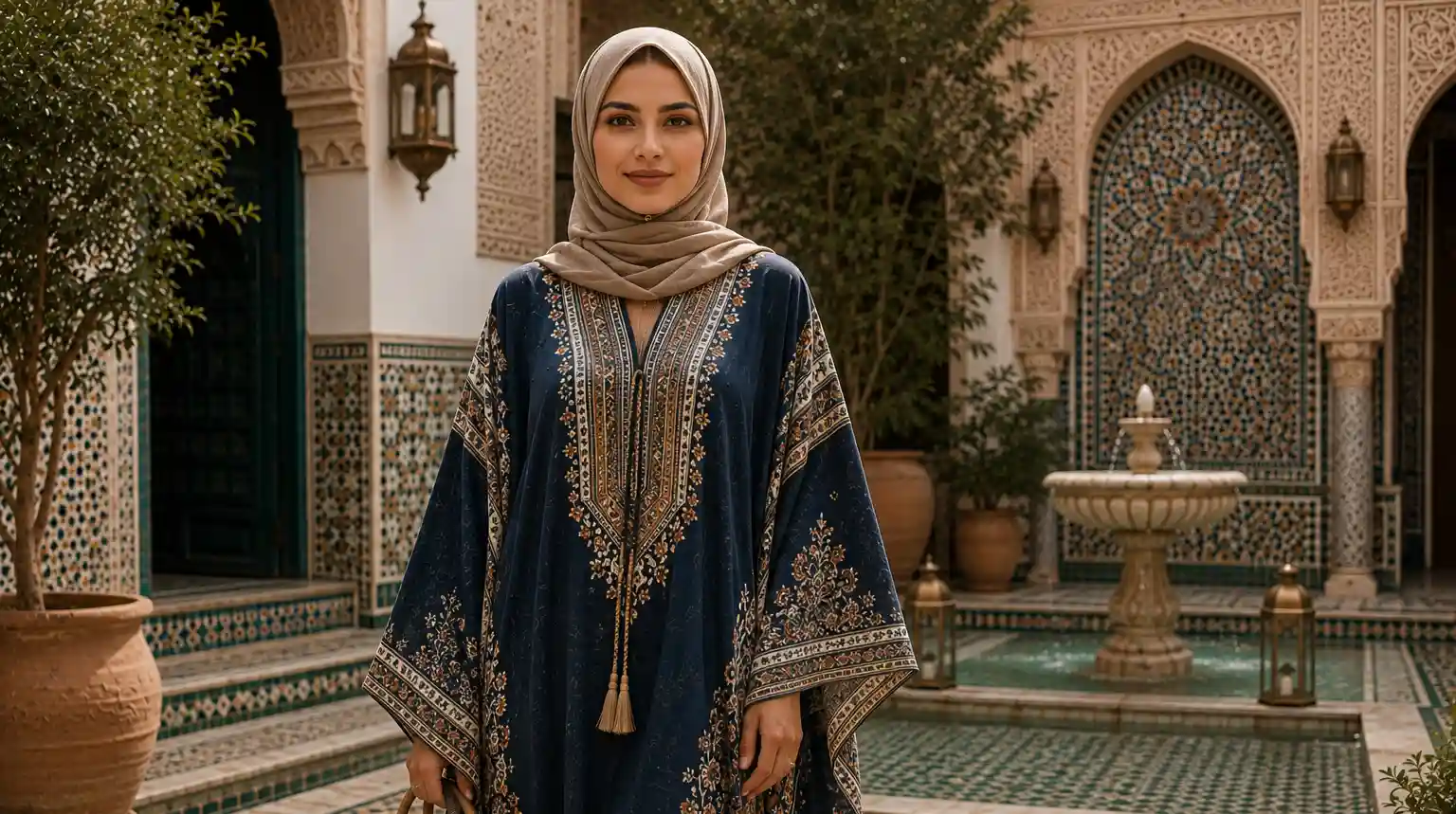 A woman wearing a kaftan by Q&S Islamic Store.